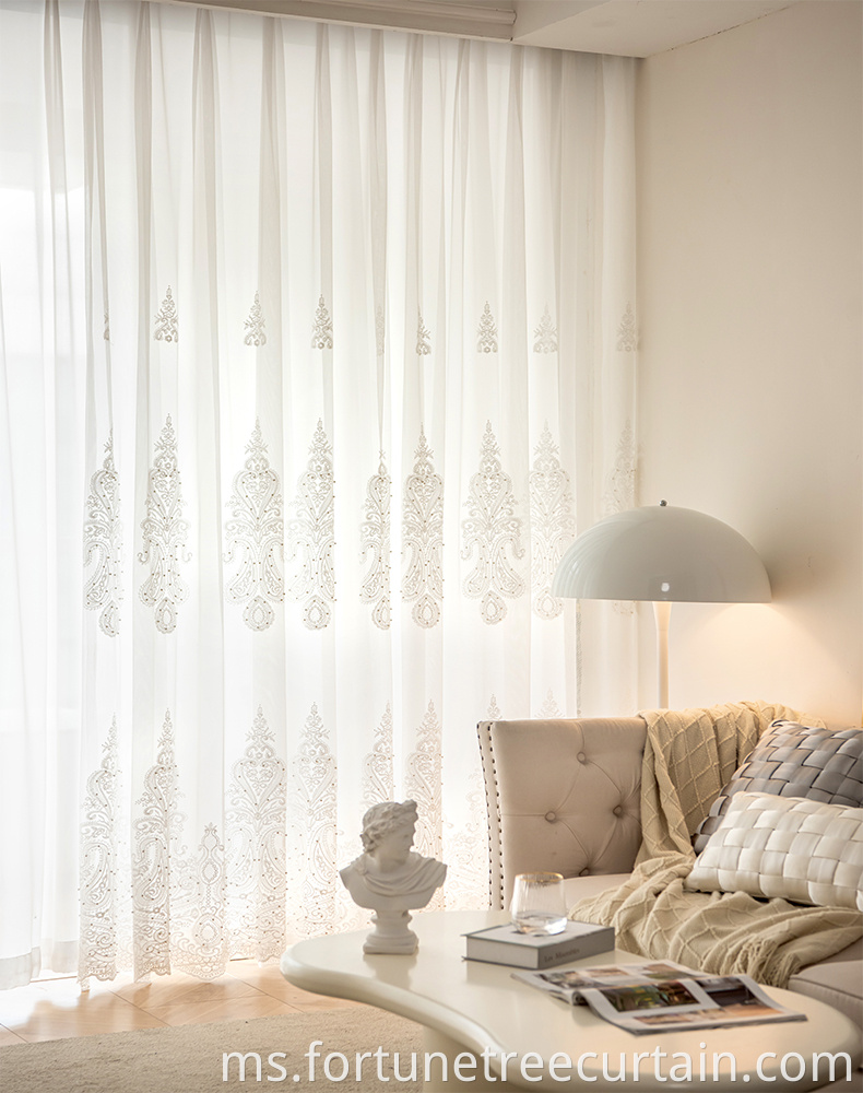 Home Textiles 3D Embroidery Sheer Tulle Beaded Curtain